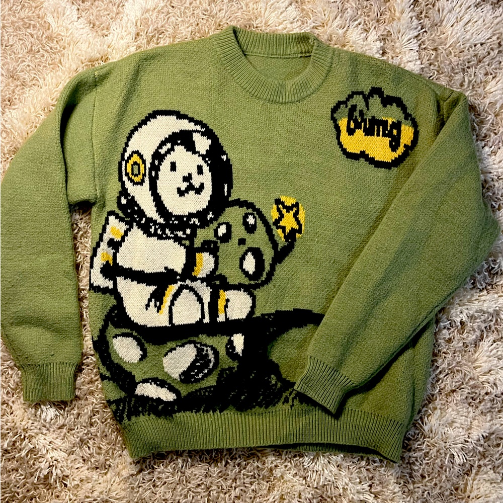 New Aelfric Eden Cat Astronaut Green Sweater: Size Small but fits oversized